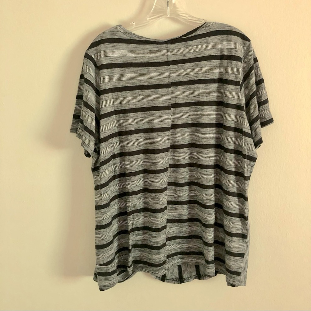 C Est 1946 Plus Size Black and White Striped Short Sleeve Shirt - Picture 2 of 7